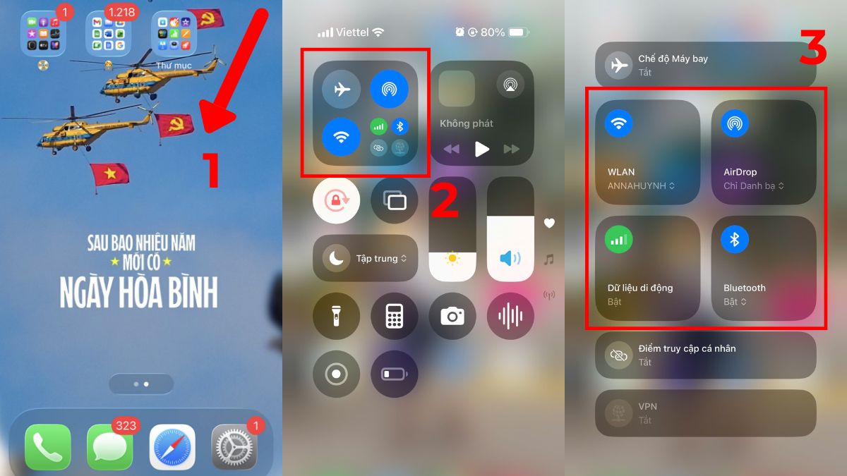 Mở Trung tâm điều khiển khi iphone 14 pro bị nóng máy