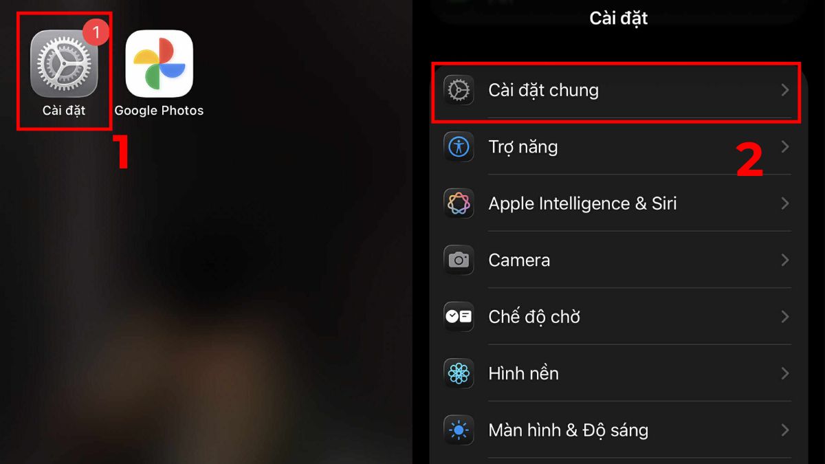 Chọn Cài đặt chung để khắc phục iphone 14 bị nóng máy