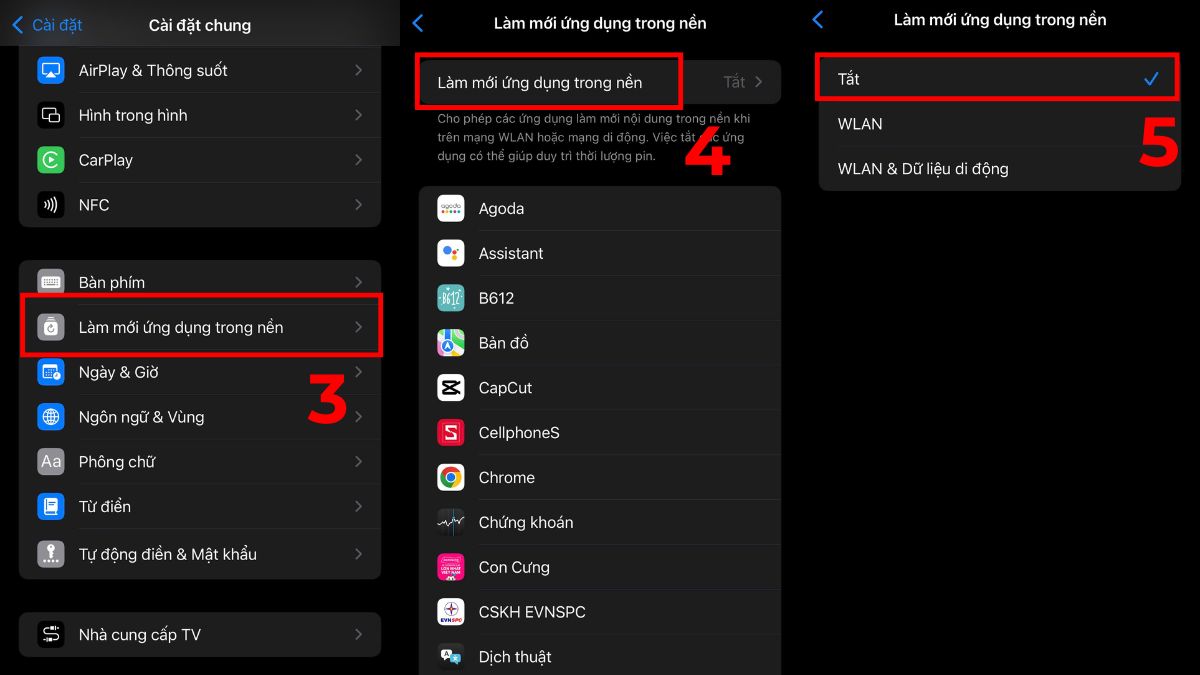 Chọn Làm mới ứng dụng trong nền giảm tình trạng iphone 14 nóng máy