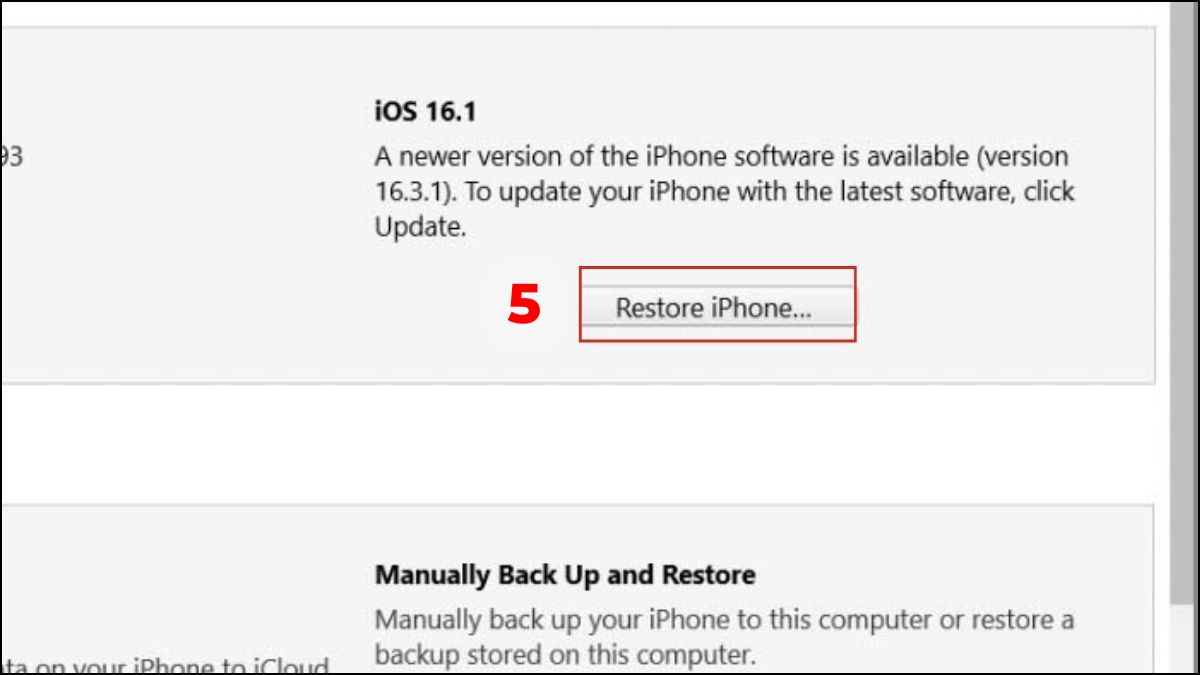 Chọn Restore iPhone để khắc phục lỗi hệ thống DFU