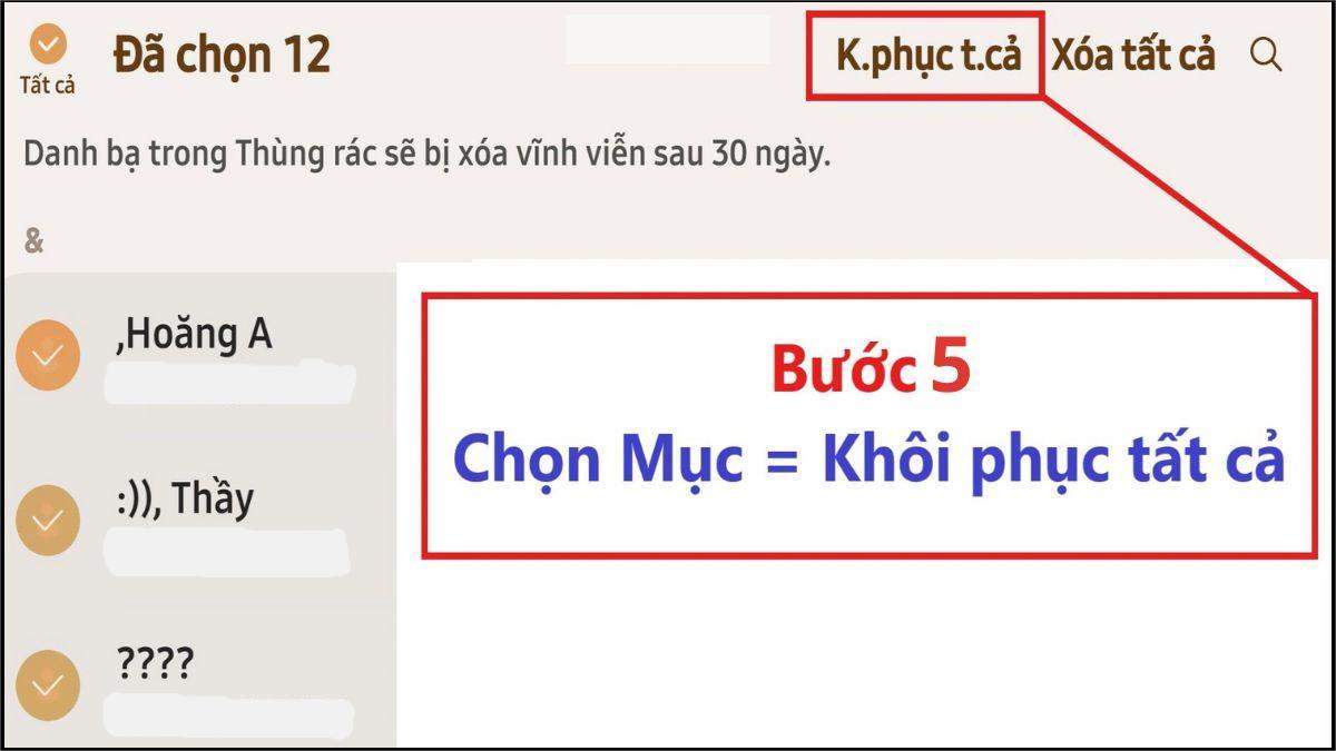 Khôi phục tất cả số điện thoại đã xóa từ thùng rác điện thoại Samsung