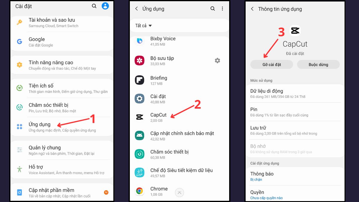 Gỡ cài đặt ứng dụng không dùng để tối ưu bộ nhớ Samsung