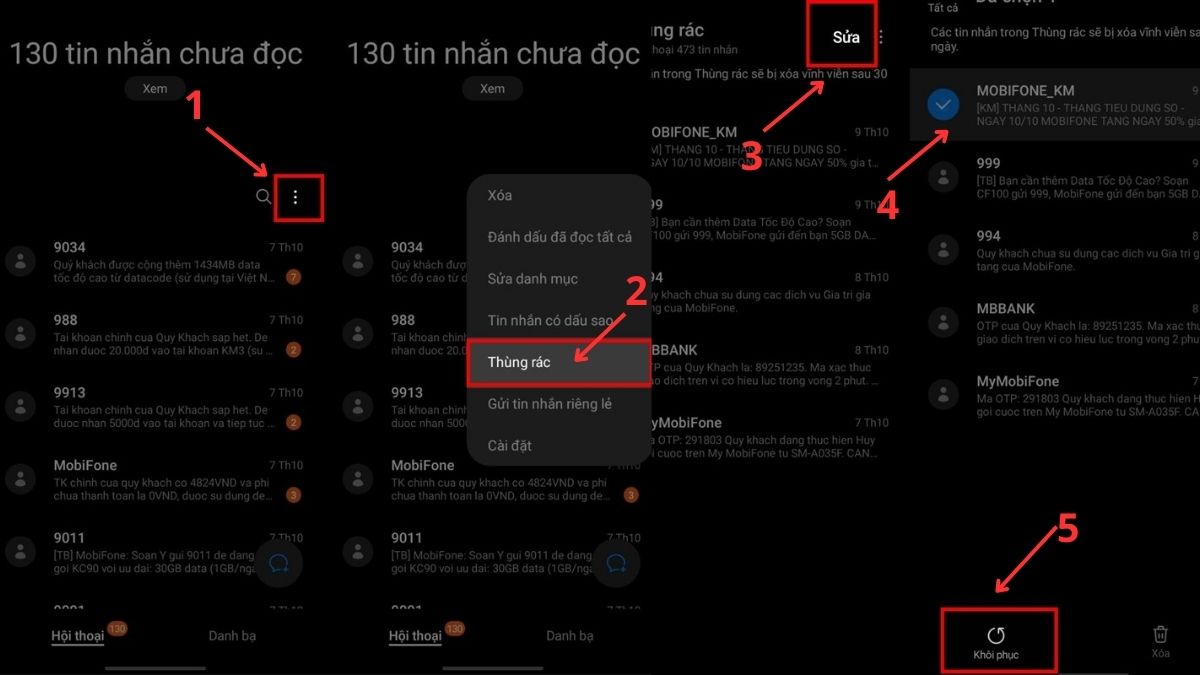 Hướng dẫn tìm thùng rác tin nhắn trên điện thoại Samsung qua menu