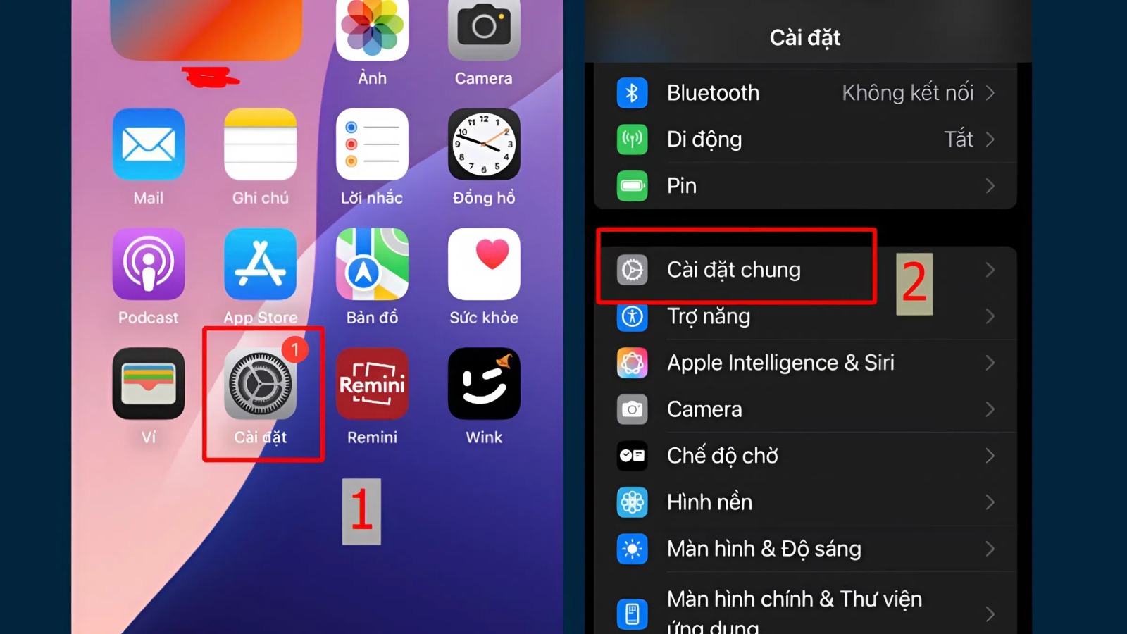 Vào Cài đặt chung để tiến hành cập nhật iOS sửa lỗi bàn phím iphone bị chậm