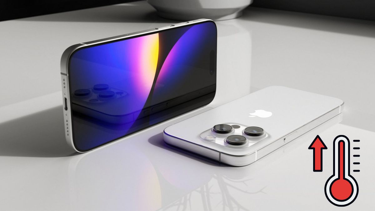 Hình ảnh iPhone 15 Pro Max cùng biểu tượng nhiệt kế đỏ, minh họa nguyên nhân lỗi màn hình iphone 15 pro max do quá nóng.
