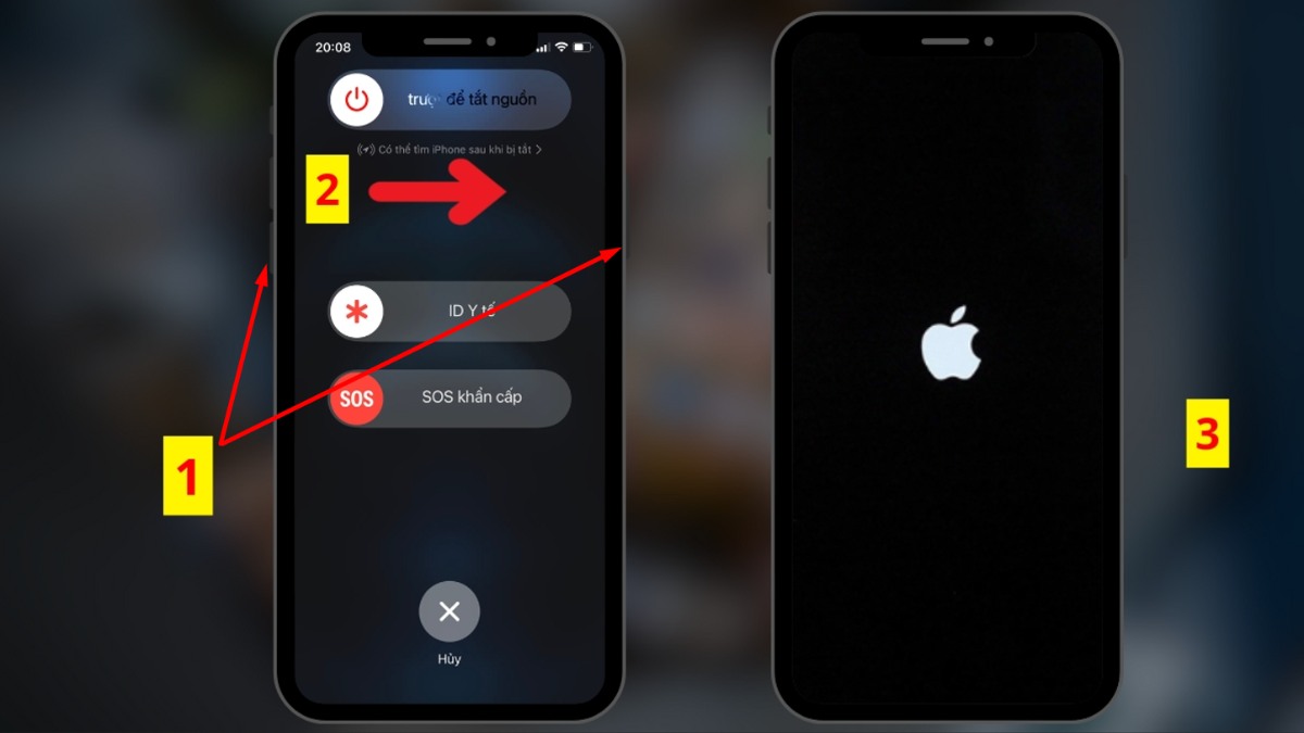 Thao tác nhấn nút để khởi động lại máy khi iphone sạc không vào pin sửa bao nhiêu tiền nếu lỗi nhẹ.