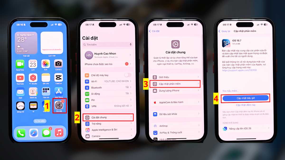 Vào Cài đặt chung để Cập nhật phần mềm khi iphone 15 sạc không vào pin do lỗi iOS.