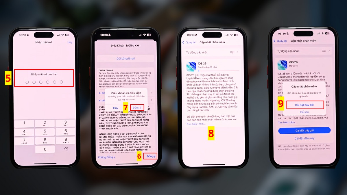 Chọn Cài đặt bây giờ để nâng cấp iOS khắc phục lỗi vì sao sạc pin iphone không vào.