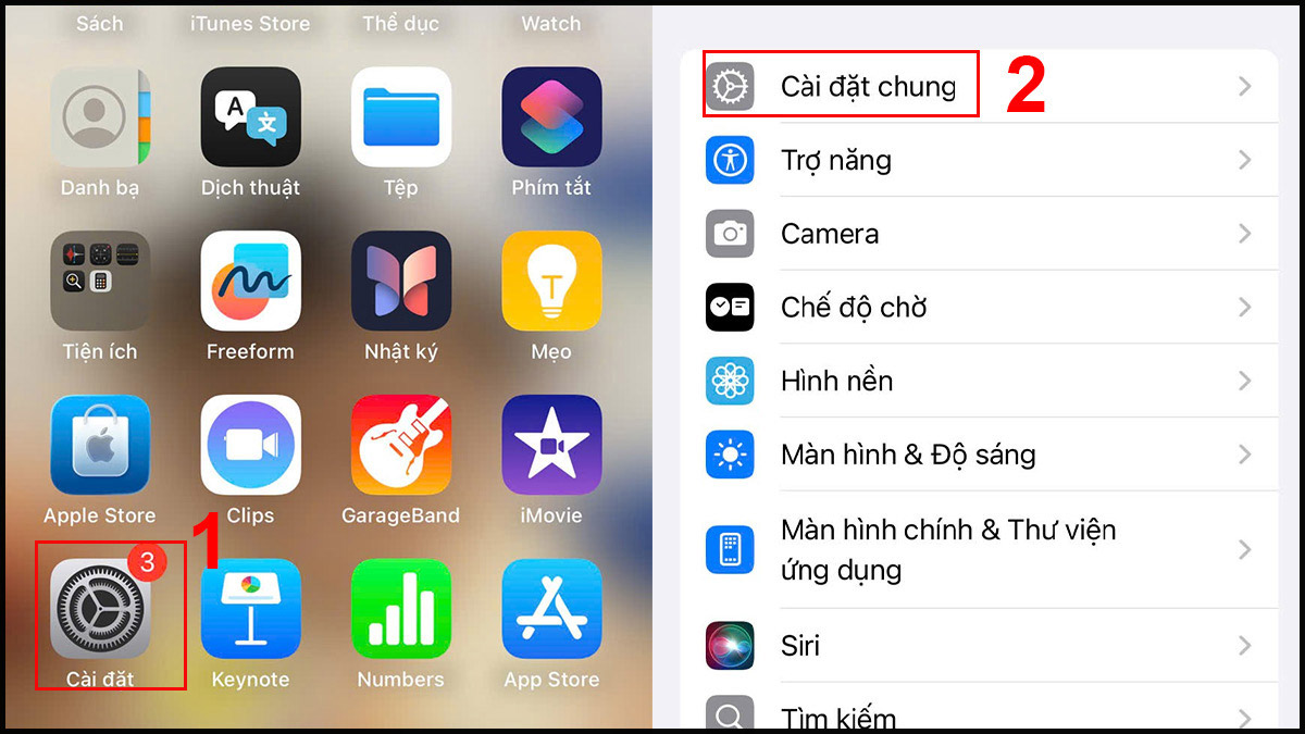 Vào cài đặt chung để cập nhật iOS sửa lỗi wifi iphone yếu chập chờn