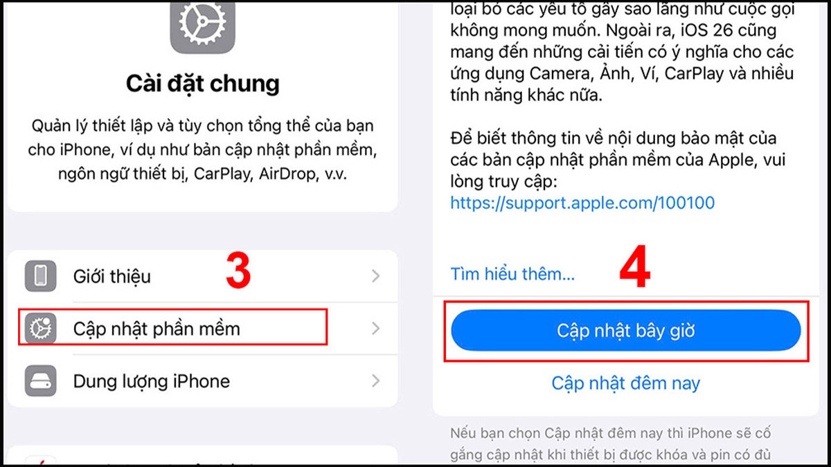 Nhấn cập nhật phần mềm để xử lý triệt để lỗi wifi iphone yếu