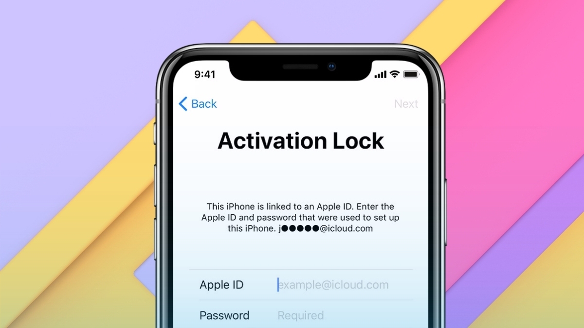 Màn hình Activation Lock xuất hiện khi iphone bị dính icloud sau khi khôi phục.