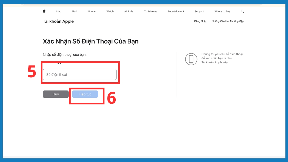 Xác minh số điện thoại chính chủ để mở khóa iphone bị dính icloud an toàn.