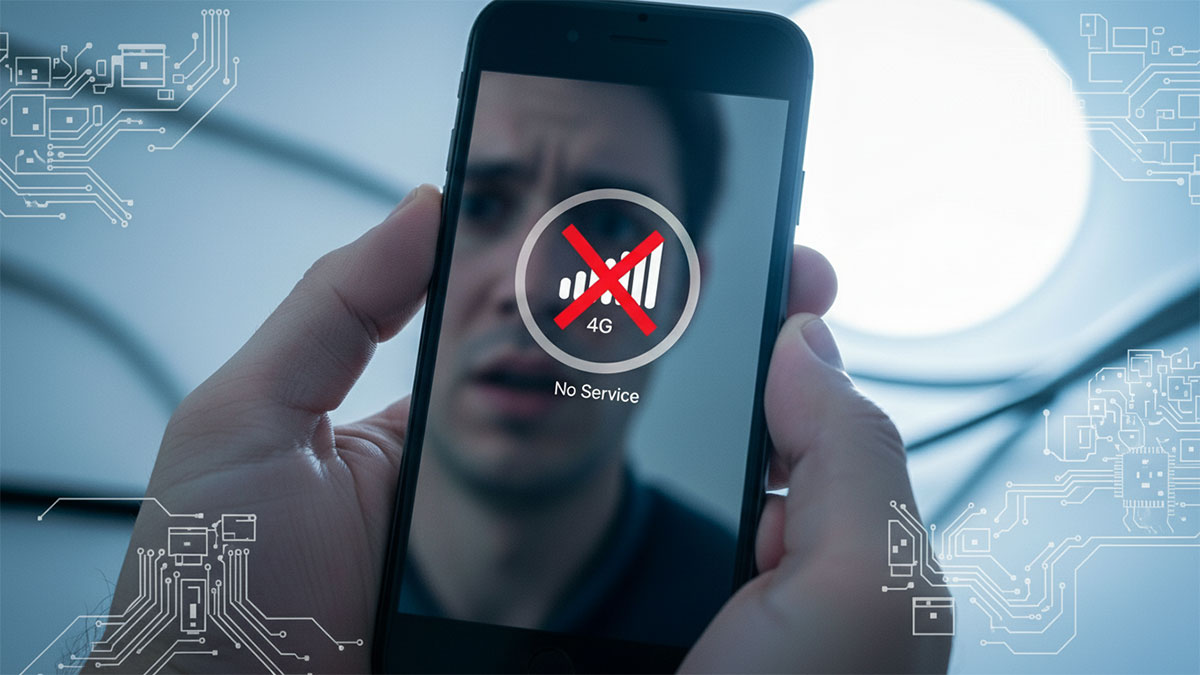 Màn hình iPhone hiển thị No Service và 4G bị gạch chéo, minh họa lỗi iphone bị mất 4g.
