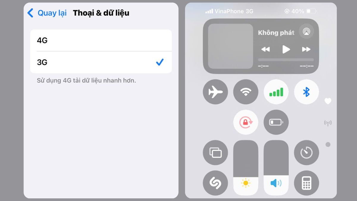 Mẹo chuyển sang 3G để tiết kiệm pin khi bật 4g trên iphone không hiệu quả do sóng yếu.