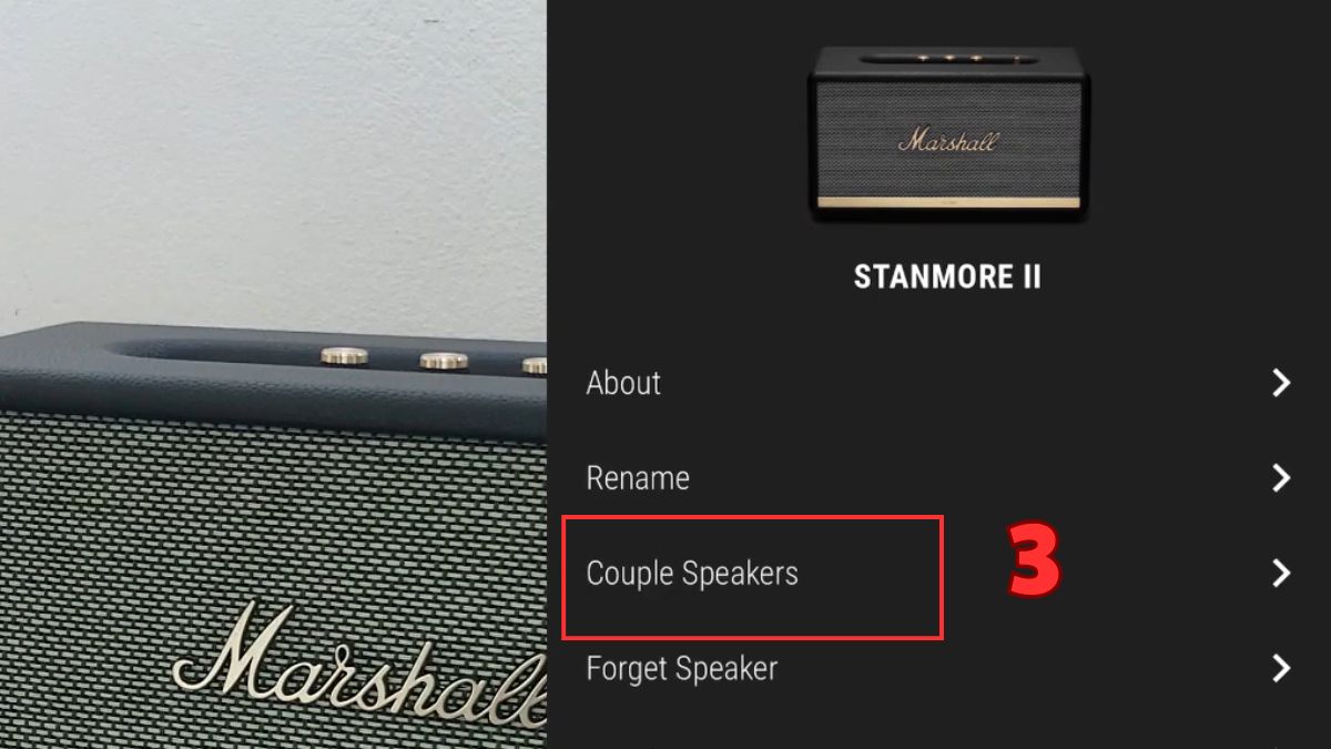 Chọn tính năng Couple Speakers để kết nối loa Marshall với iPhone qua ứng dụng.