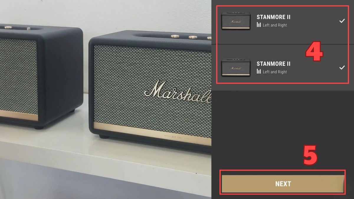 Chọn hai thiết bị Stanmore II để bắt đầu kết nối 2 loa Marshall.