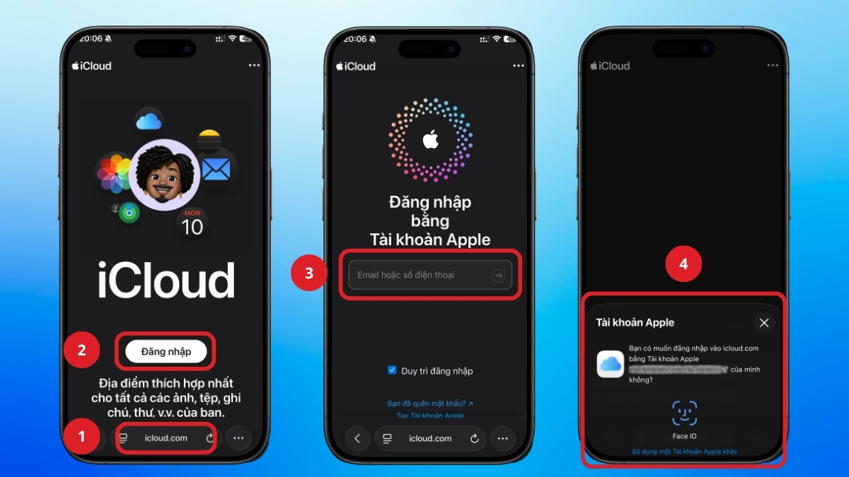 cách khôi phục danh bạ trên icloud đăng nhập Apple ID trên iCloud.com