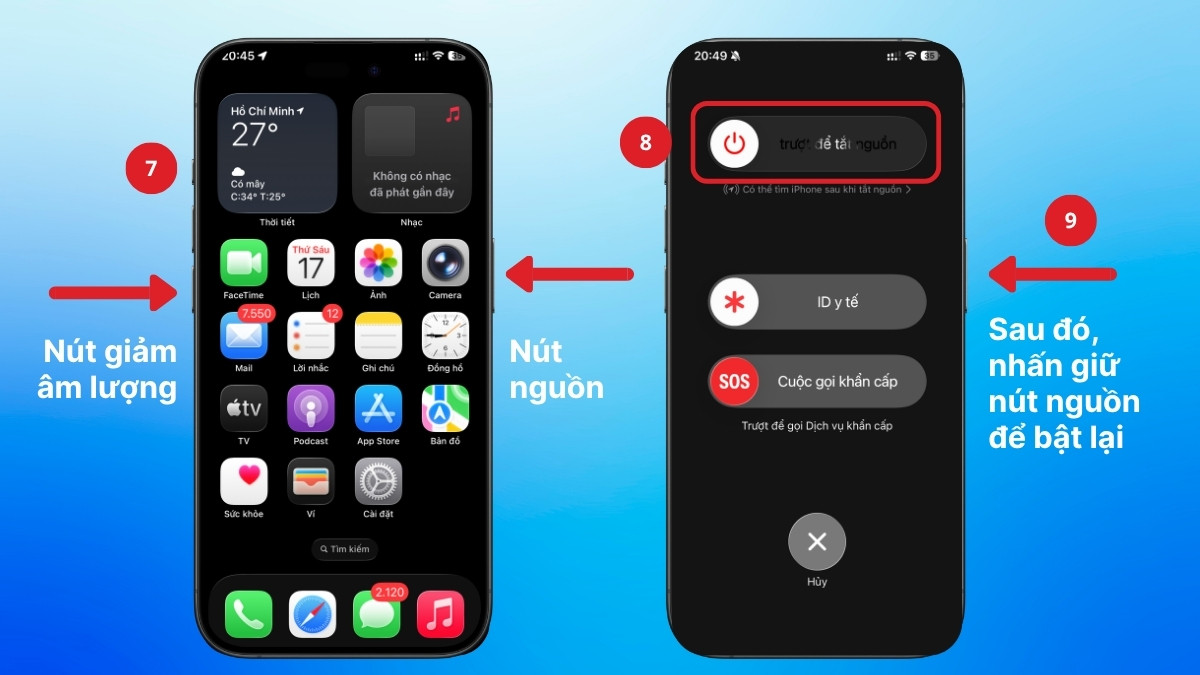 khởi động lại iPhone sau khi tắt đồng bộ danh bạ iCloud