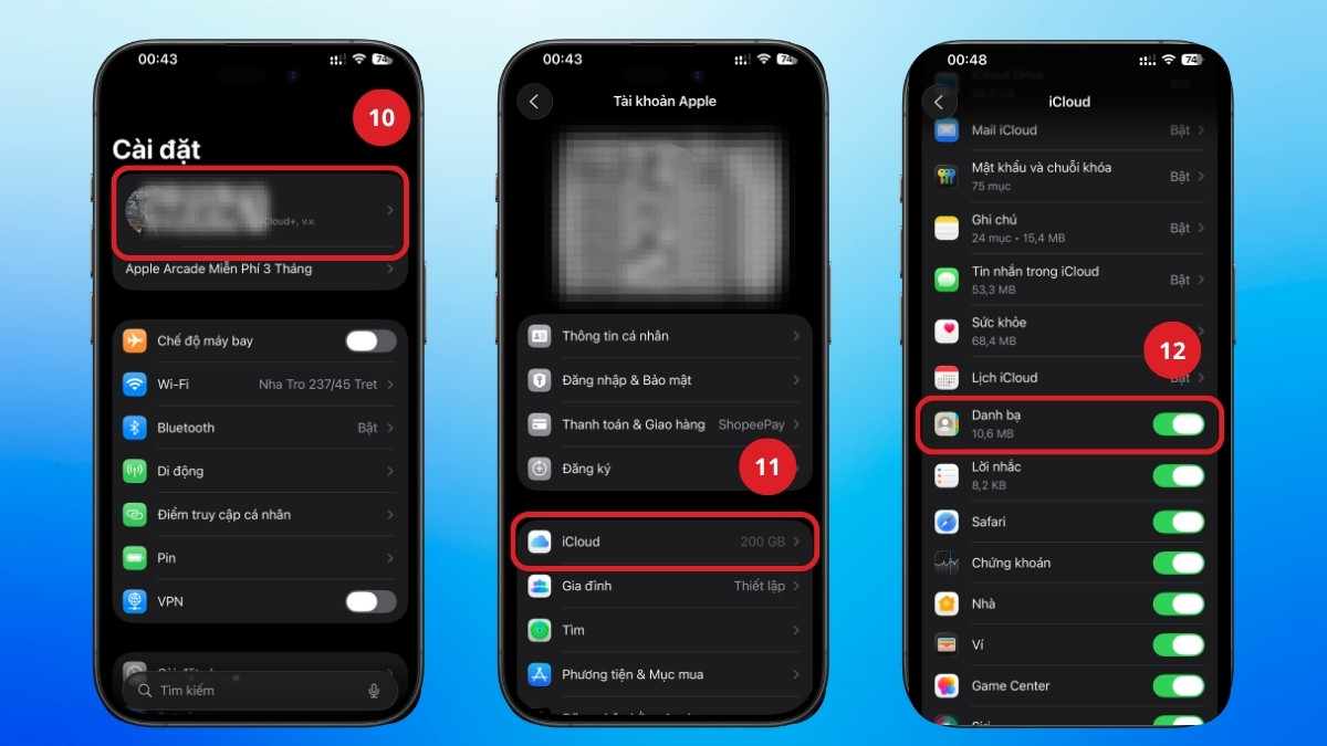 phục hồi danh bạ iCloud bằng cách bật lại Danh bạ trên iCloud