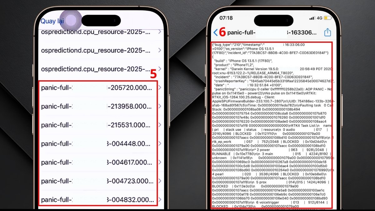 Danh sách tệp tin log hỗ trợ đọc lỗi panic full iphone trên hệ điều hành.