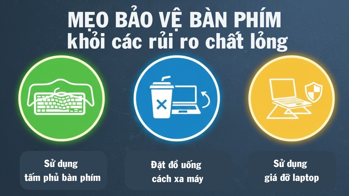 Sử dụng tấm phủ silicon để bảo vệ thiết bị tránh laptop bị đổ nước vào bàn phím.