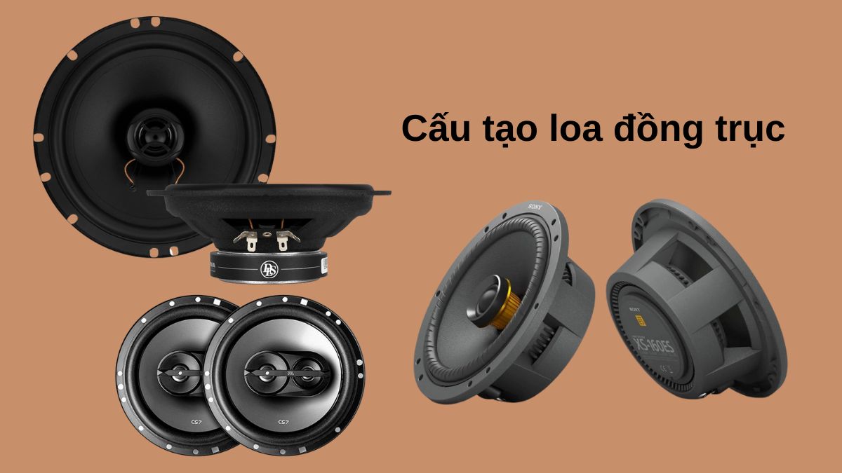 Sơ đồ chi tiết cấu tạo loa đồng trục với các thành phần củ loa chính.