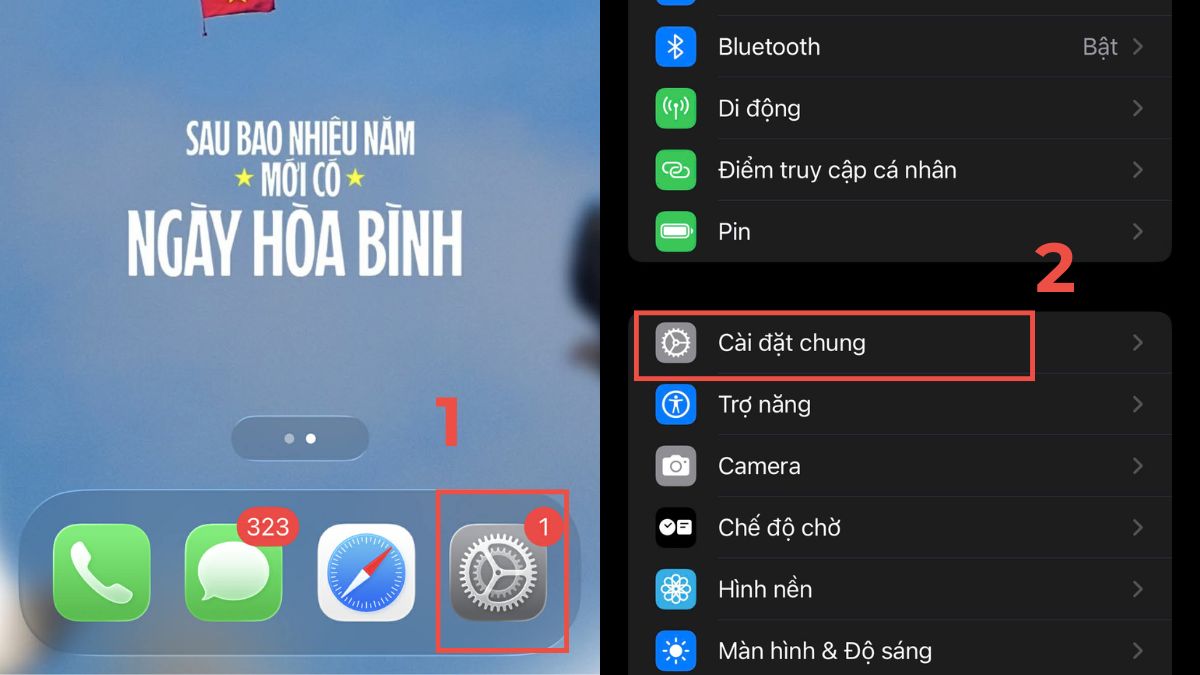 Bước 1: Loa iphone bị rè phải làm sao? Vào Cài đặt chung để Khôi phục cài đặt gốc.