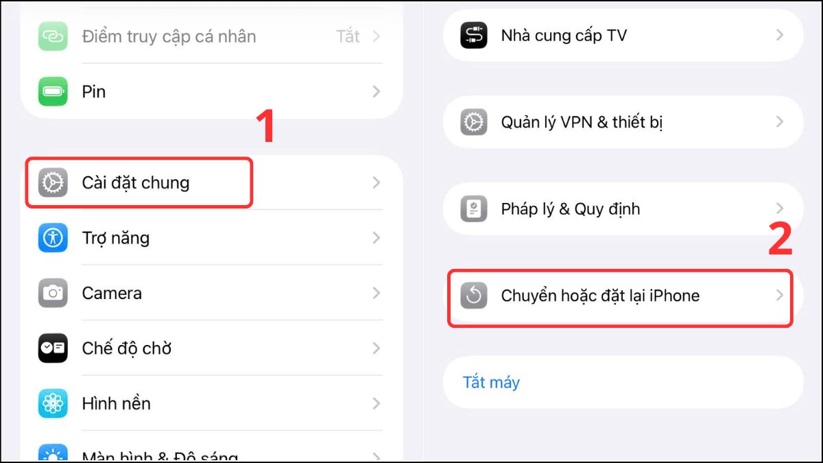 Vào Cài đặt chung khắc phục lỗi màn hình iphone 13 pro max bị vàng.