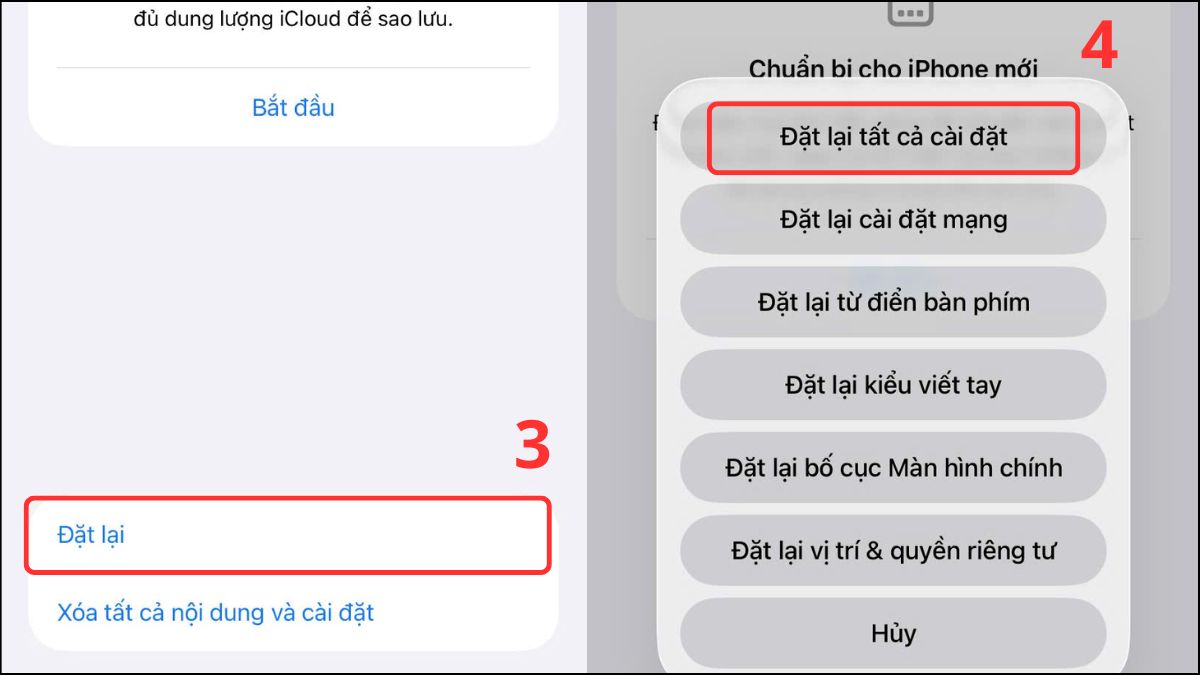 Thao tác đặt lại tất cả cài đặt chữa màn hình iphone 13 pro max bị vàng.