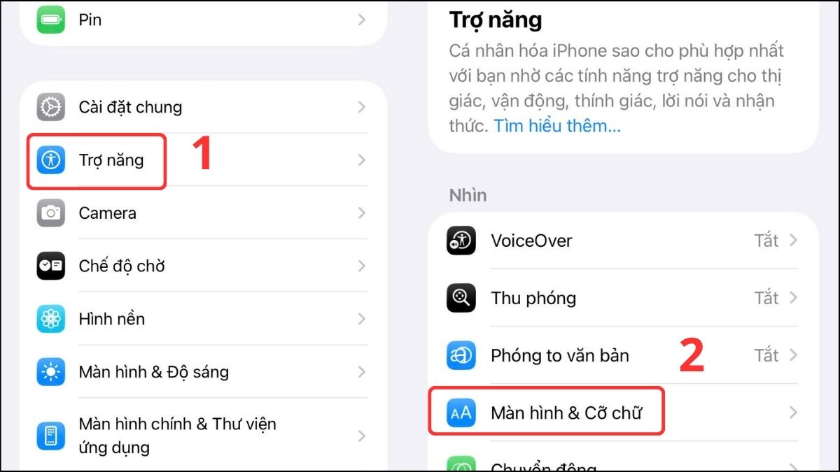 Vào Trợ năng tìm cách sửa màn hình iphone 13 pro max bị vàng.