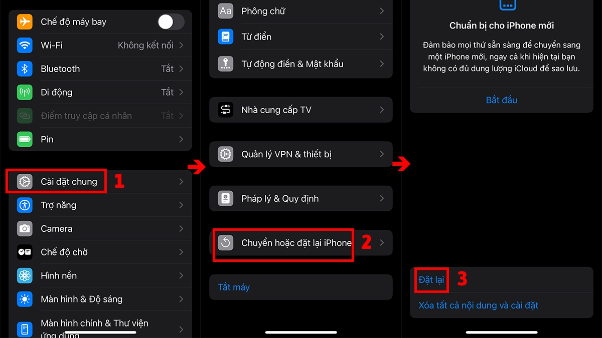 Khôi phục cài đặt gốc trong Cài đặt chung giúp sửa màn hình iphone bị vàng