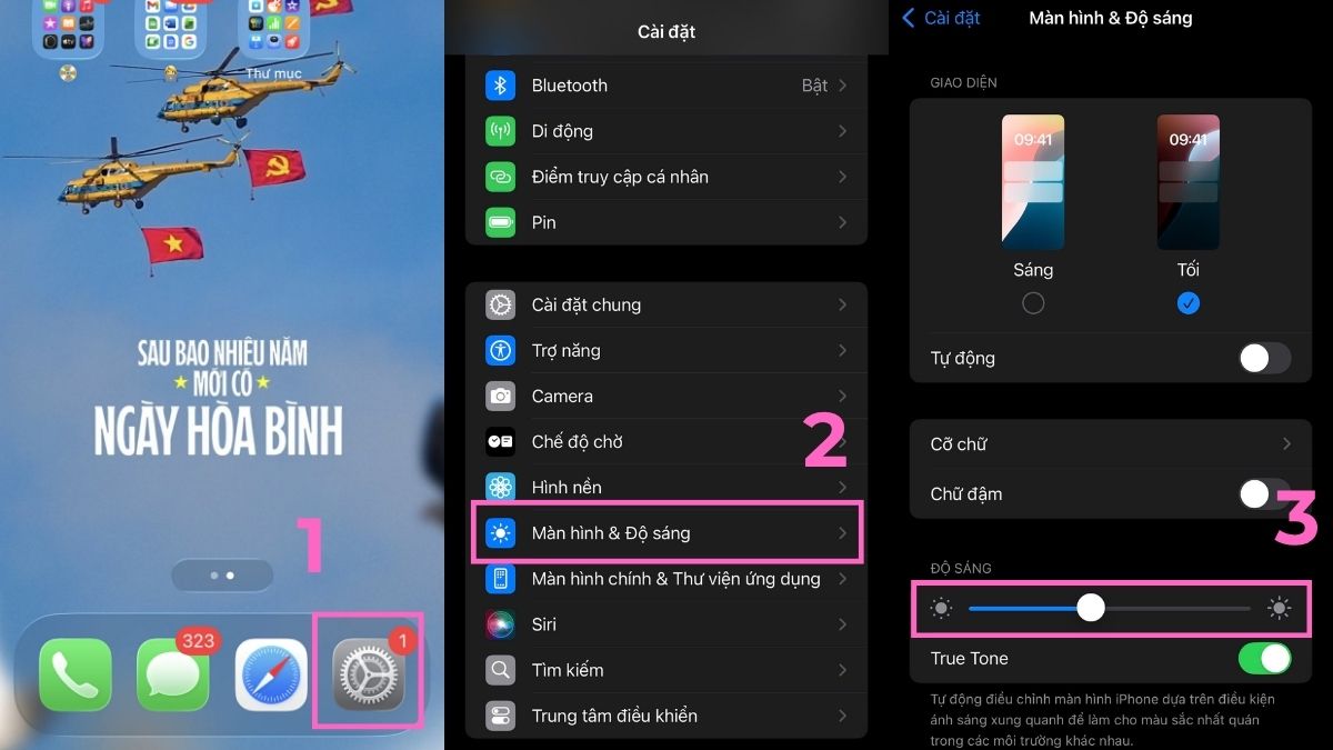 Màn hình iphone bị lưu ảnh có thể khắc phục bằng cách vào Cài đặt để Giảm độ sáng.