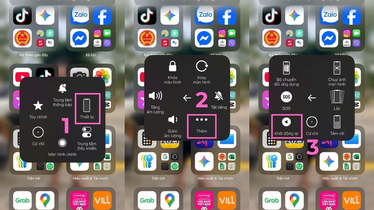 Khởi động lại iPhone qua nút Home ảo để sửa lỗi điện thoại bị lưu ảnh tạm thời.