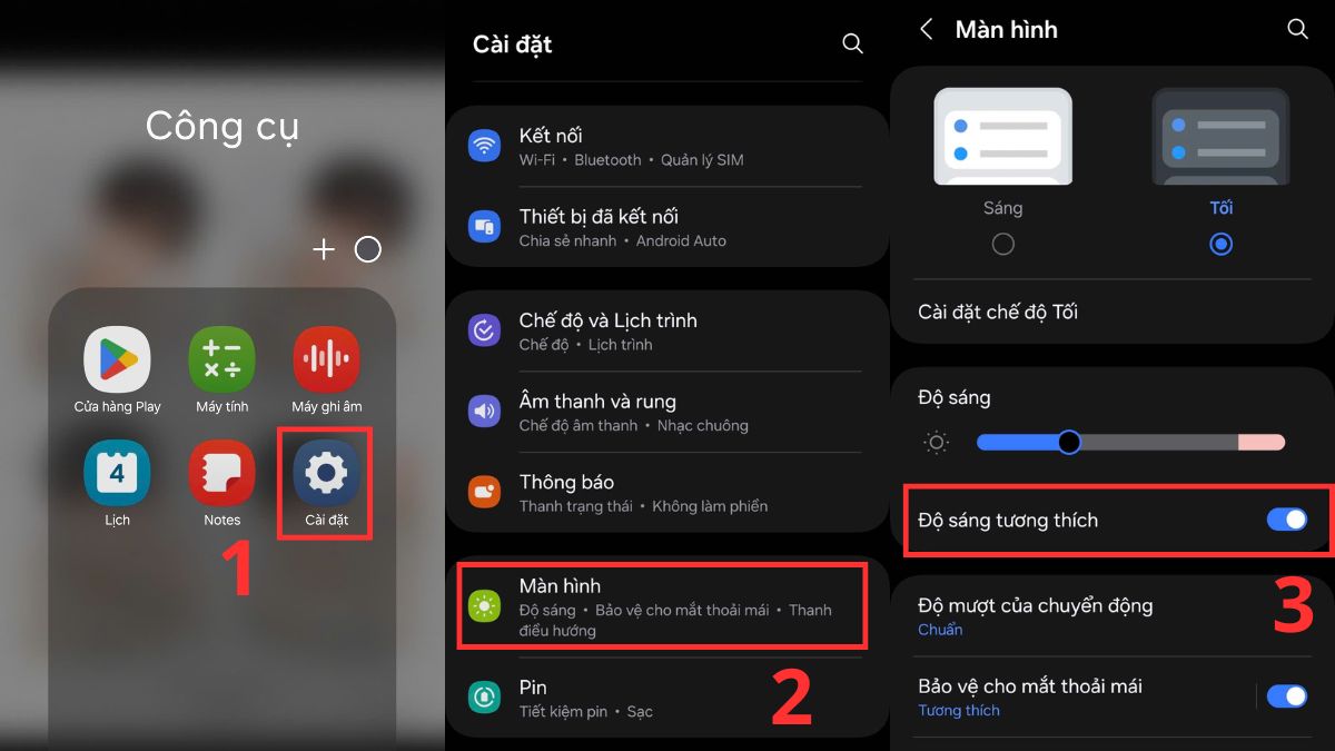 Tắt độ sáng tương thích để hạn chế màn hình điện thoại samsung bị nhấp nháy