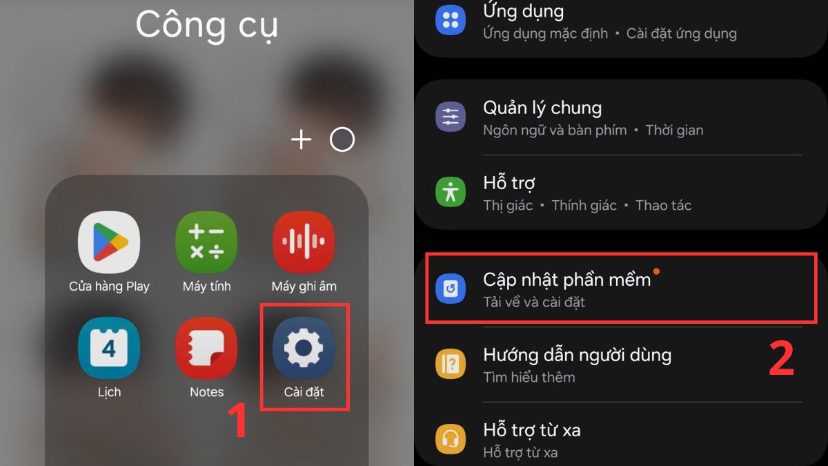Vào cài đặt để kiểm tra cập nhật khắc phục lỗi màn hình samsung