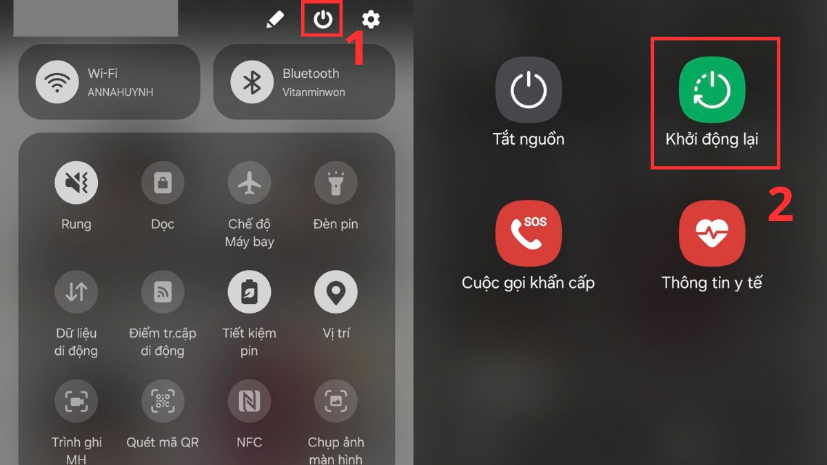Khởi động lại thiết bị để khắc phục màn hình samsung bị nhấp nháy