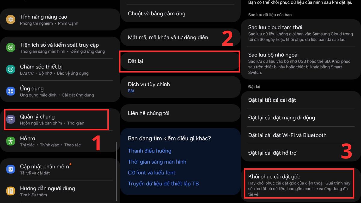 Khôi phục cài đặt gốc để xử lý triệt để màn hình điện thoại samsung bị nhấp nháy