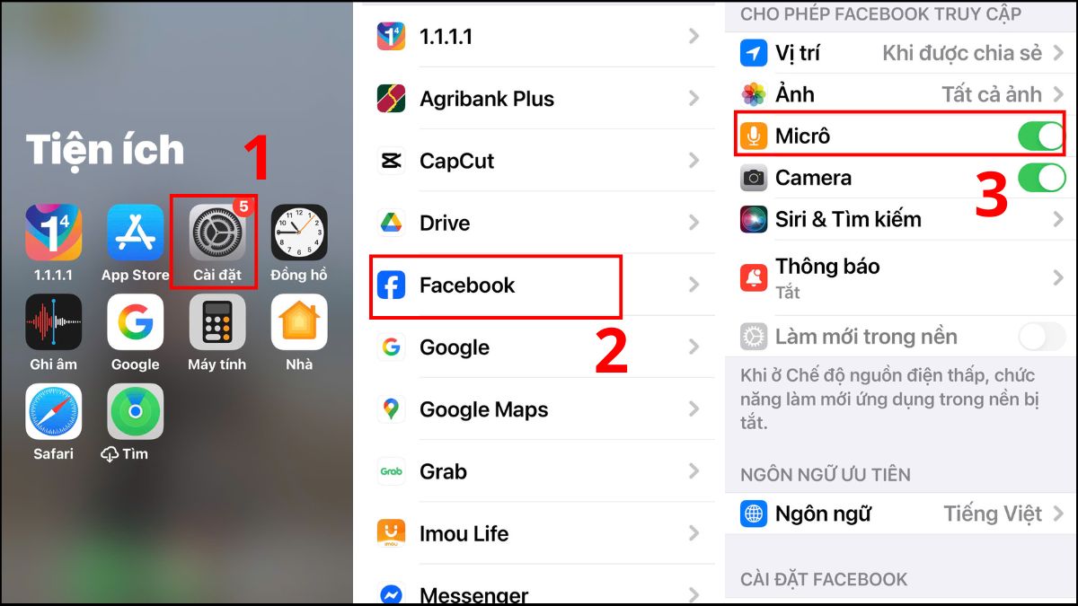 Màn hình Cài đặt ứng dụng để cấp quyền Micro, khắc phục lỗi mic khi gọi trên các ứng dụng.