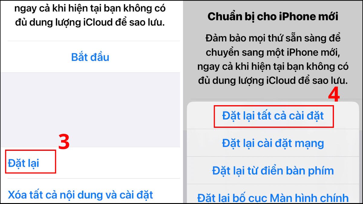 Màn hình Đặt lại trong cài đặt, chọn Đặt lại tất cả cài đặt để khắc phục triệt để lỗi mic iPhone bị lỗi.