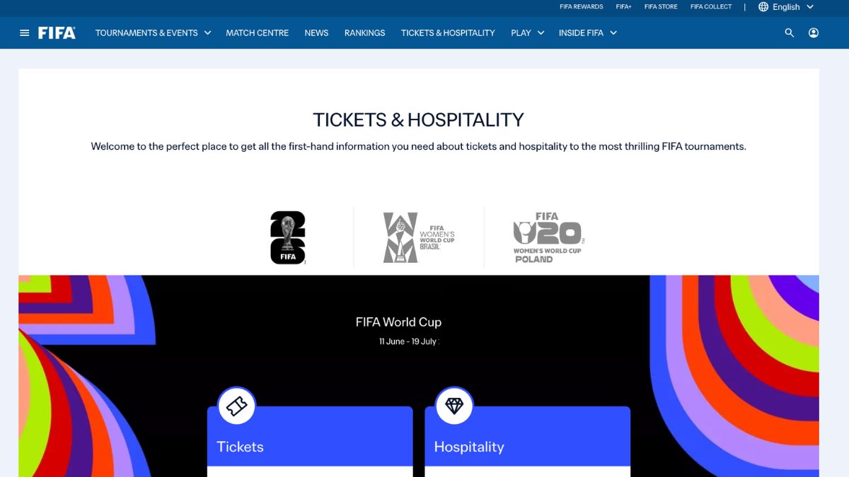 Giao diện website FIFA Ticketing hướng dẫn mua vé World Cup 2026 ở đâu chính thống
