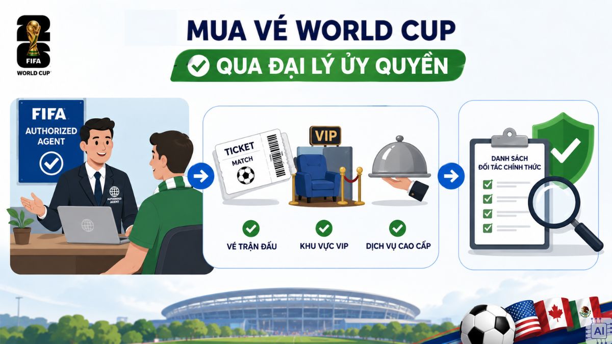 Infographic hướng dẫn mua vé World Cup 2026 qua đại lý ủy quyền chính thức an toàn
