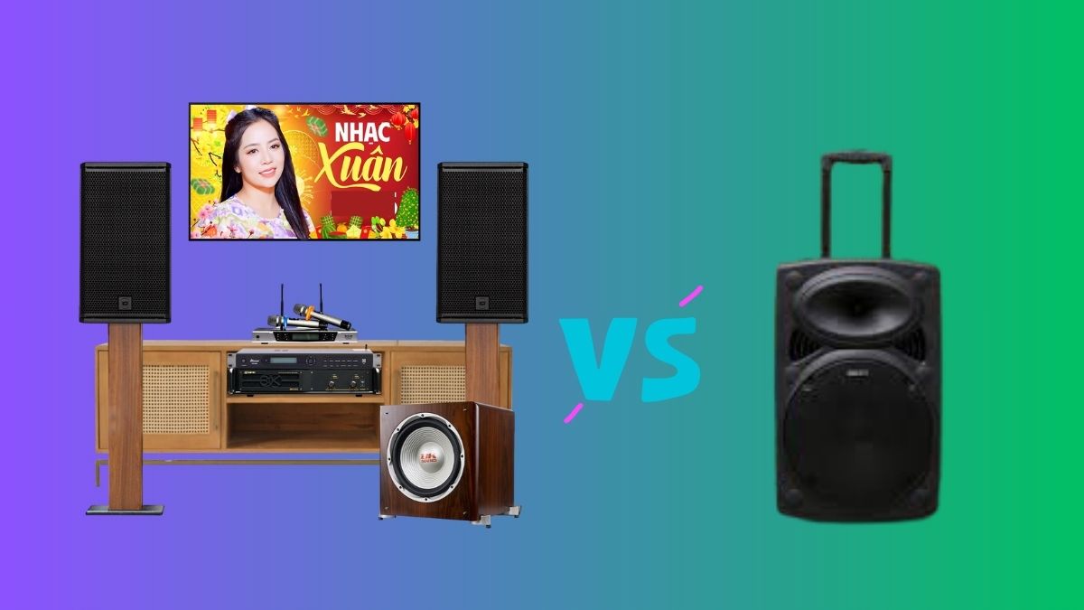 Phân tích nên mua loa kéo hay dàn karaoke dựa trên tính linh động và chất âm.