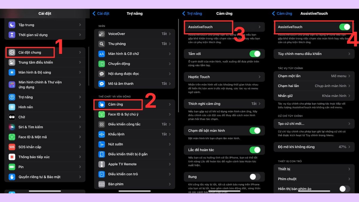 Bước 1: Màn hình Cài đặt > Trợ năng, để kích hoạt AssistiveTouch, cách khắc phục nút nguồn iPhone bị liệt.
