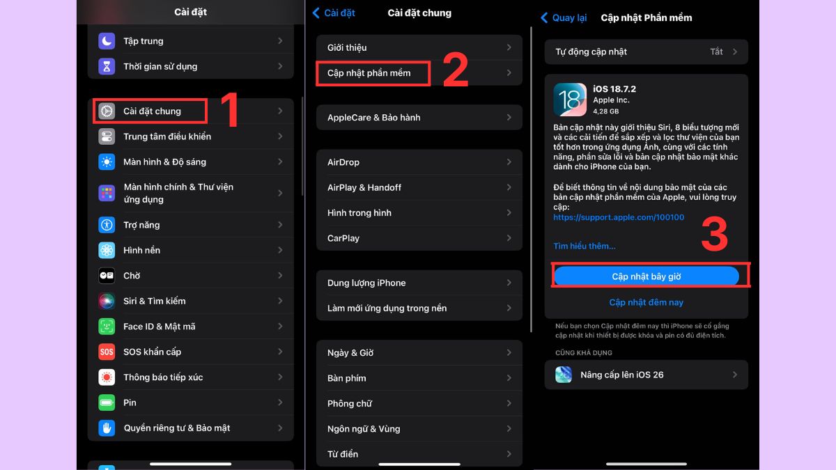 Bước 1: Màn hình Cài đặt > Cài đặt chung, để cập nhật iOS, cách khắc phục nút nguồn iPhone bị liệt.