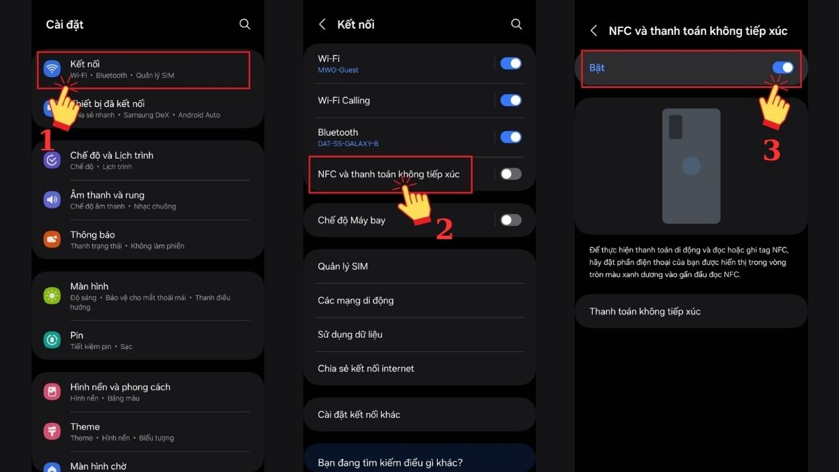 Cách bật tính năng nfc trên samsung qua cài đặt NFC