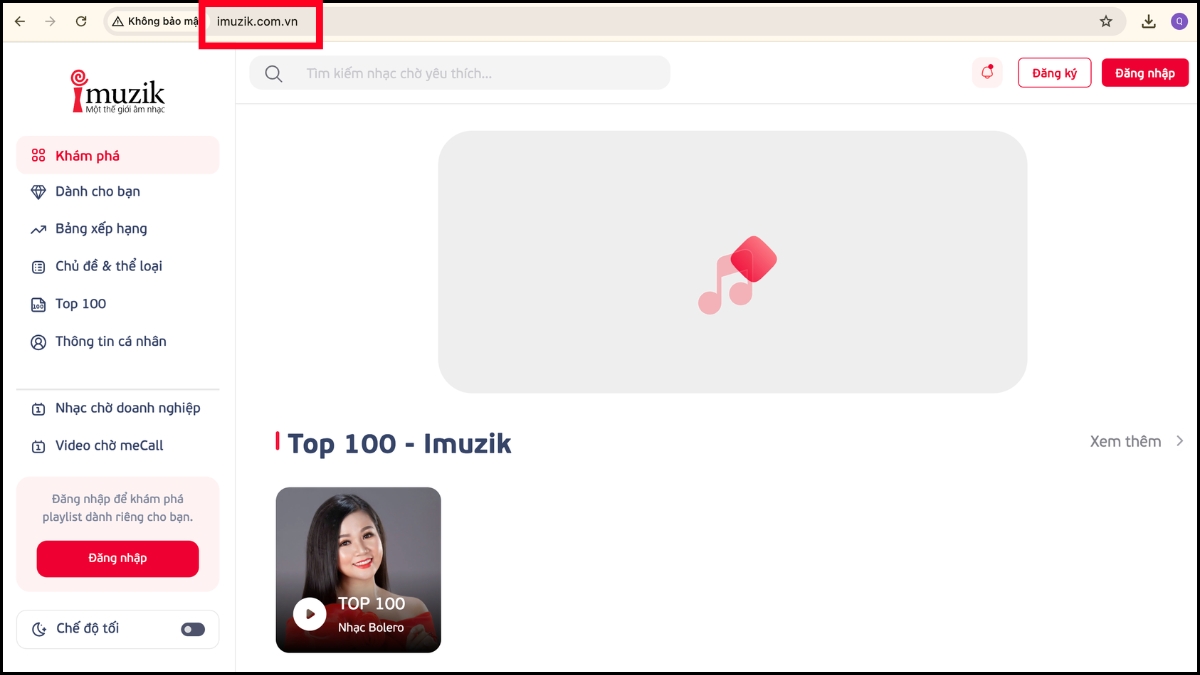 Giao diện trang chủ iMuzik hỗ trợ nghe thử nhạc chờ Viettel trực tuyến.