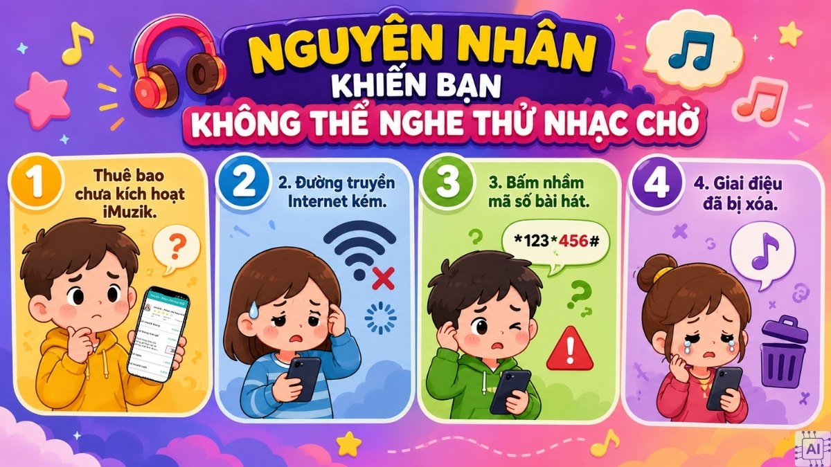Các nguyên nhân khiến bạn không thể nghe thử nhạc chờ Viettel thành công.