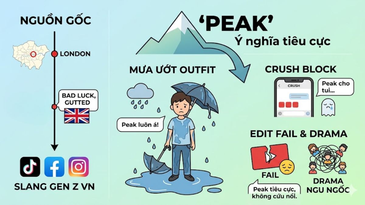 Giải mã ý nghĩa từ peak theo hướng tiêu cực chỉ sự xui xẻo của Slang Gen Z.