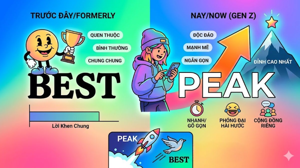 So sánh lý do Slang Gen Z ưa chuộng dùng từ peak là gì thay cho best.