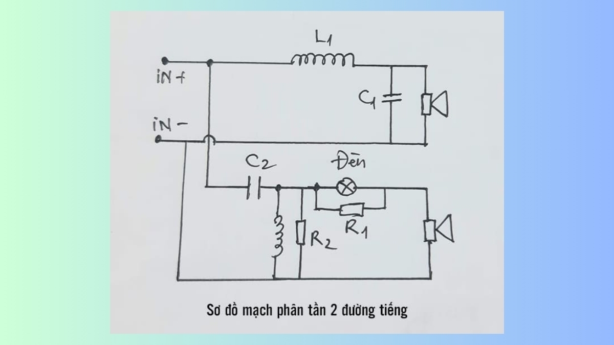 Sơ đồ hướng dẫn chi tiết cách lắp và đấu nối mạch phân tần cho loa 2 đường tiếng.